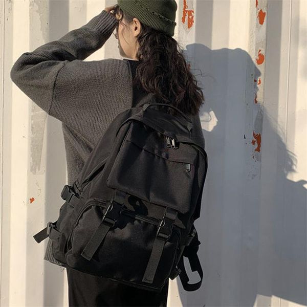 

backpack backpacks preppy students large capacity button travel bag solid simple harajuku chic fashion retro high street