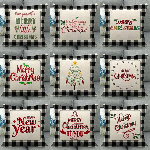 

cushion/decorative pillow christmas style cushion cover letter plaid cotton linen throw sofa party decor pillowcover home pillowcase