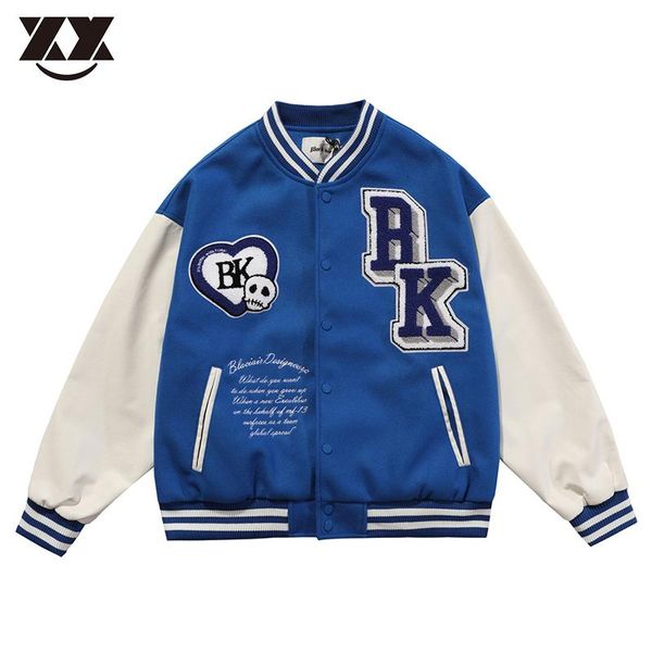 

men's jackets skeleton embroidery baseball jacket men hip hop skull heart college patchwork harajuku letter mens bomber, Black;brown