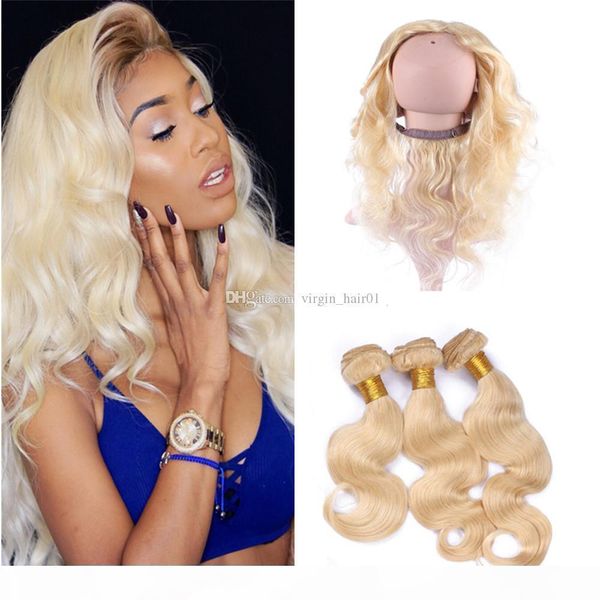 

pre plcuked 360 lace frontal closure with bundles blonde human hair bundles with 22.5x4x2 body wave 360 lace closure, Black;brown