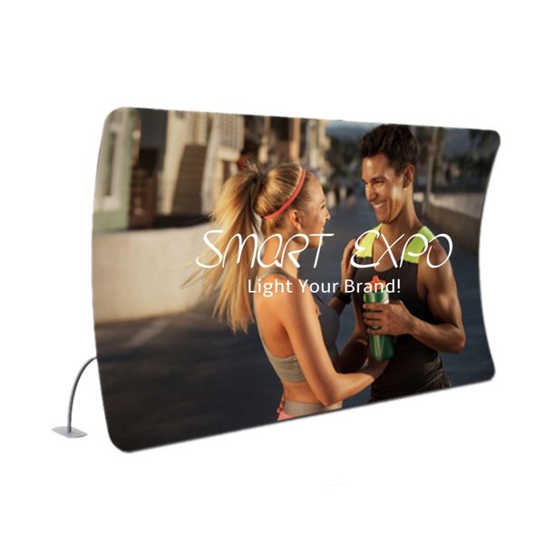 

13 ft vertically curved backdrop advertising display wall with thick aluminum tube tension fabric printed graphic portable carry bag