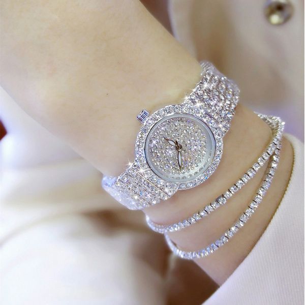 Goccia di cristallo di Bling della vigilanza dei gioielli del vestito da signora di lusso del braccialetto del diamante pieno stabilito del braccialetto dell'oro rosa