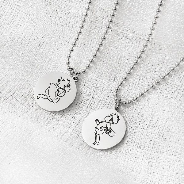 

chains cute sweet asymmetrical pendant necklace anime cartoon character round bead chain couple female birthday holiday gift, Silver