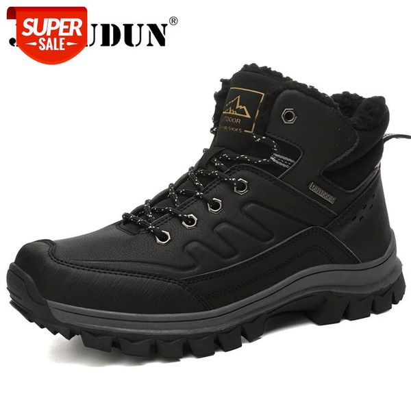 

leather men boots winter 2019 warm fur snow boots men winter work casual shoes military rubber ankle waterproof jkpudun #zh0e