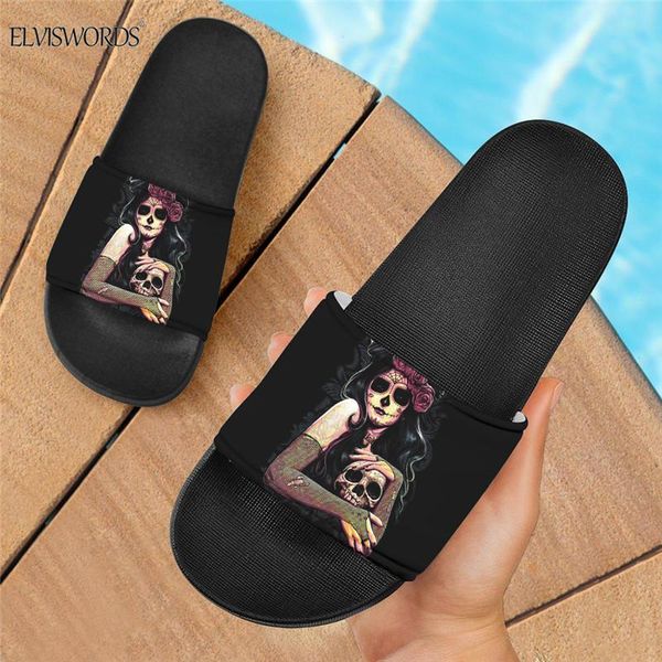 

slippers elviswords 2021 fashion day of dead sandals women home rubber flip flop no-slip bathroom footwear, Black