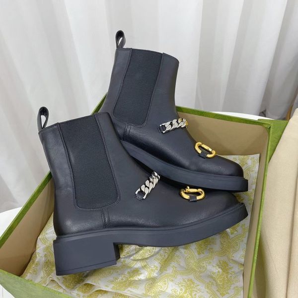 

elegant brand women's horsebit chelsea boots with chain ankle boot flats black calfskin leather winter booties luxury party,dress walki