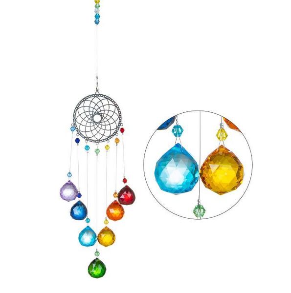 Objetos decorativos Figurines Dream Catcher Ornament Pingentes com Bola de Cristal Colorido Prismas Interior Ao Ar Livre Jardim Lua Suncatcher Charme