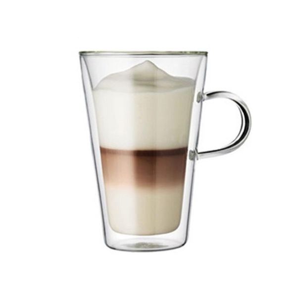 

lead-double wall glass with handgrip heat-resistant transparent flower coffee milk beverage glass cup drinkware