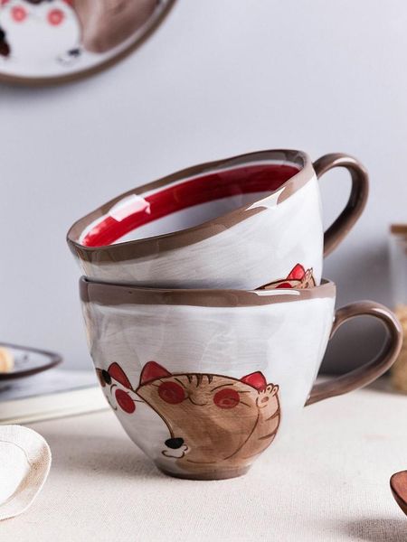 

mugs retro pottery japanese cat painted ceramic large mug handmade porcelain enamel unique hand 2021 ii50mkb