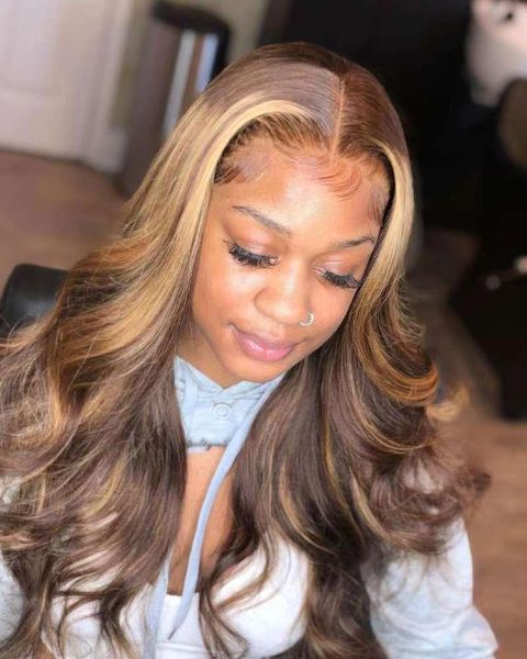 

lace wigs body wave wig highlight honey color 100% human remy hair 13x4 front 150%-180% density availiable for women, Black;brown