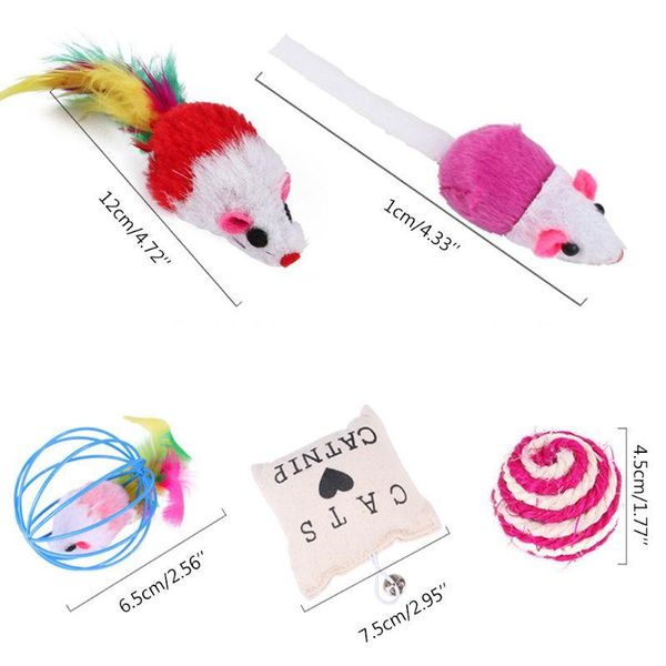 

cat toys 20pcs feather interactive kitten teaser wand sisal balls fluffy mice 517e