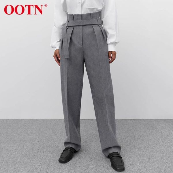 

women's pants & capris ootn retroÂ gray pleated sashes korean belt high waist office work zipper autumn trouser women elegant straight c, Black;white