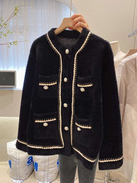 

fashion jacket mink short like women's cashmere 2020 sweater new autumn and winter fashion korean loose knitted cardigan luxury, White;black