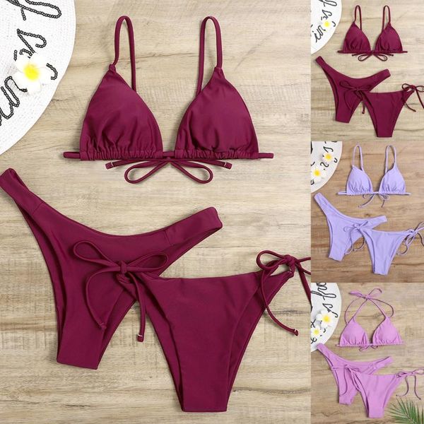 

women's swimwear women padded cami three pieces bikini swimsuit solid color cup strap split suit low waisted fashion for 32, White;black