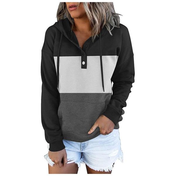 

women's hoodies & sweatshirts autumn winter women stitching sweatshirt casual loose pullover long sleeve femme blouse fashion pocket dr, Black