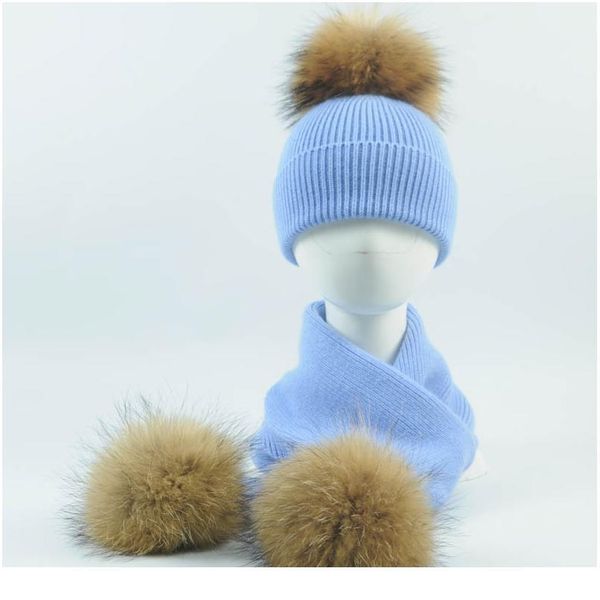 

kids knitted scarf and hat set new fashion 2pcs toddler baby girls boys solid winter warm fur pom pom knitted hat+s jllczw