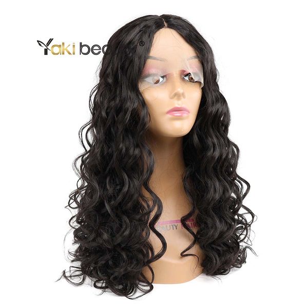 

kinky curly lace front wig 22inch long wig synthetic lace wig for women middle part black brown color by yaki beautyfactory direct