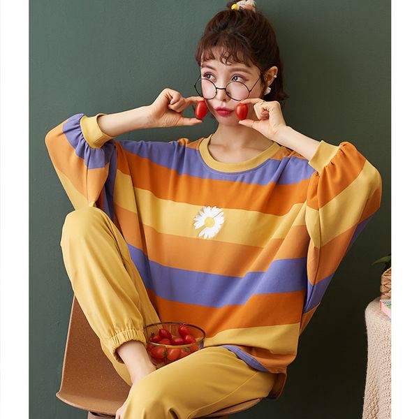 

queenx katoenen pyjama vrouwen herfst in winter lange mouwen tweedelige losse versie anse stijl leuke grote jsd3, White