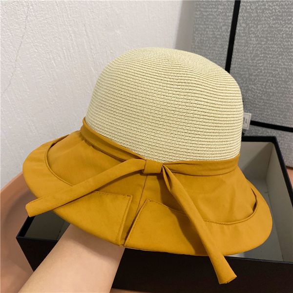 

straw female summer sweet color matching fisherman's hat, Yellow