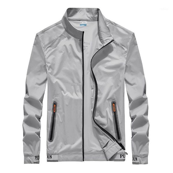 

men's jackets summer outdoor light sunscreen no hat stand collar breathable sports coat large elastic skin clothes, Black;brown