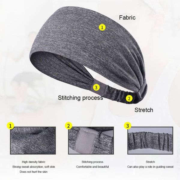 

men women soft elastic band head sweatband outdoor sports fitness anti-slip breathable basketball sweat-absorbent cycling yoga, Yellow;black