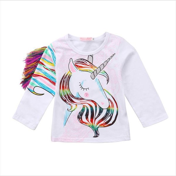 

summer baby boys girls t shirt cotton cartoon unicorn printed long sleeve kids blouse clothes, Blue