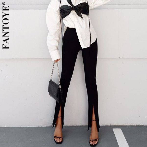 

2021 new high waist split pants for women autumn fashion ny femme pantalon streetwear black slim trousers x6g5, Black;white