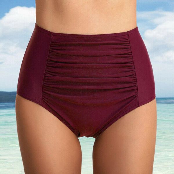 

two-piece suits solid bikini shorts women high waist ruched swimwear bottoms tummy control swimsuit briefs pants badmode dames #t2p
