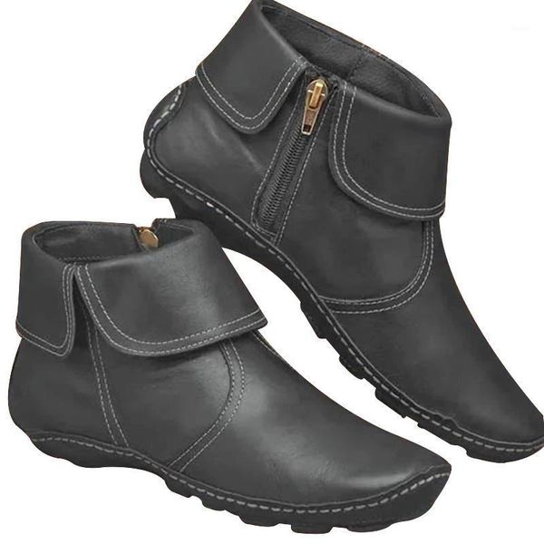 

boots fashion autumn female pu leather round toe side zipper warm water resistant casual booties shoes woman1, Black