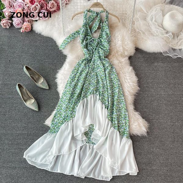 

casual dresses elegant halter neck floral chiffon dress for womens retro gentle ruffled waist large hem long party summer, Black;gray