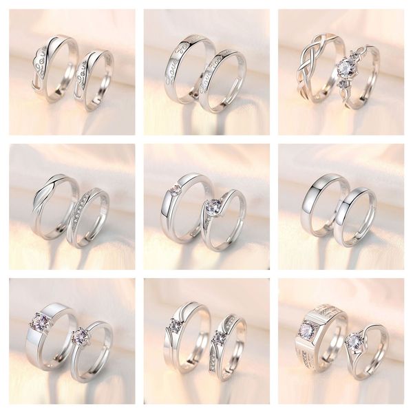 

simple couple pair opening adjustable jewelry women fashion diamond ring, Silver