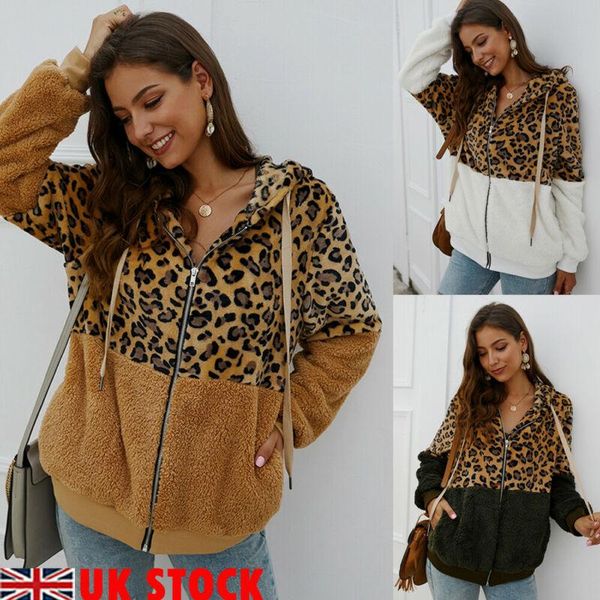 

women's jackets women leopard hoodies 2021 autumn winter outwear long sleeve hooded warm jacket casual zipper fashion coats streetwear, Black;brown