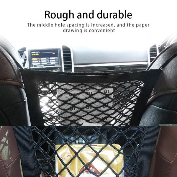 

car organizer seat back storage bag strong elastic mesh sundries and sorting tool snack
