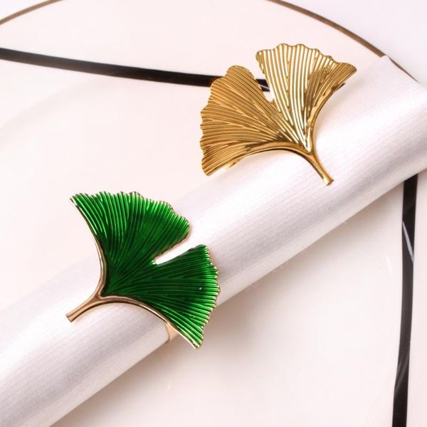 

napkin rings 4pcs/lot retro ginkgo leaf buckle ring for dinner decoration of wedding el banquet table green gold