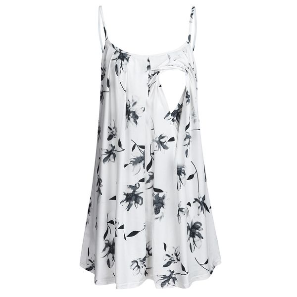

women pregnant blouse nusring maternity sleeveless straps ruffles print floral pregnancy shirts ropa maternal de moda 2021, White