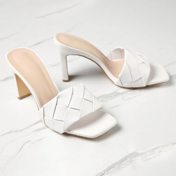 

2021 spring and summer new high-heeled shoes bian zhi dai chunky-heel women's slippers, Black