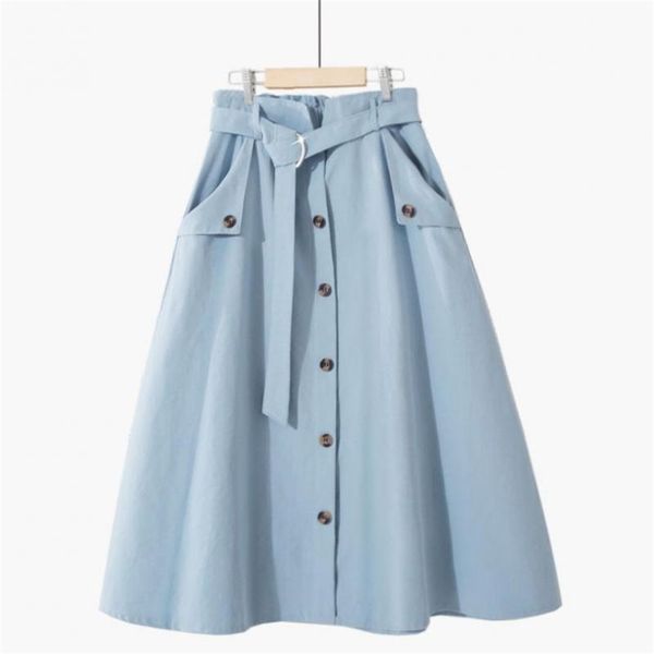 

summer korean women high waist slim pockets solid color college style a-line skirt casual long 210527, Black