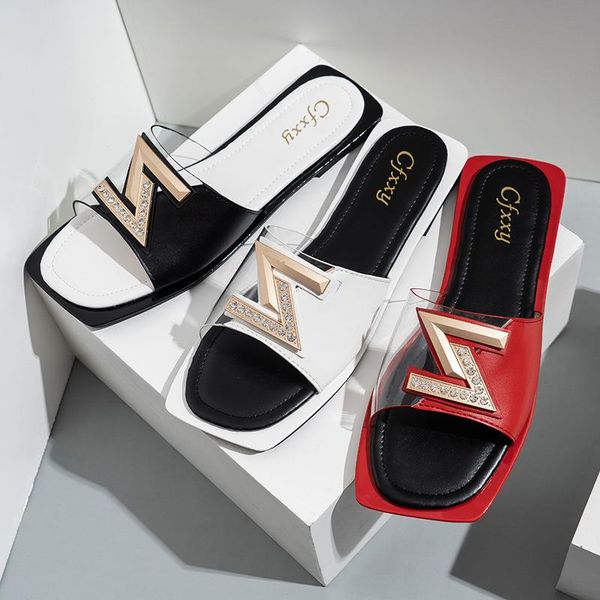 

slippers flat women summer shoes designer sandals ladies fashion diamond transparent beach for woman, Black