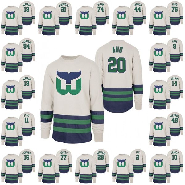 

hartford whalers white retro jersey sebastian aho dougie hamilton justin williams jaccob slavin martinook rick ley staal chris pronger, Black;red