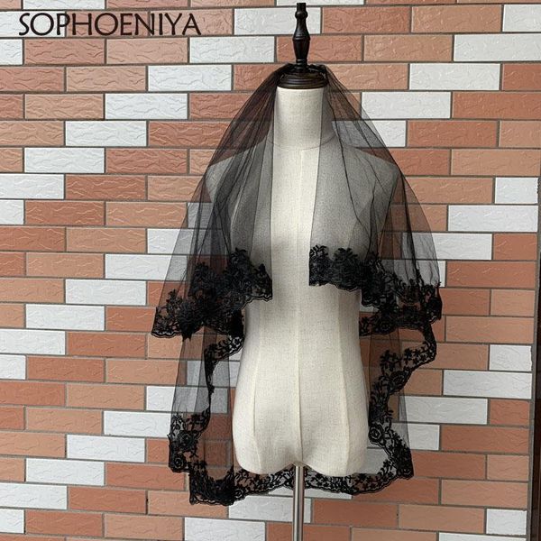 

bridal veils 2021 arrival tulle halloween black lace single layer short with hair comb fine wedding dress bride's head vils simplicity