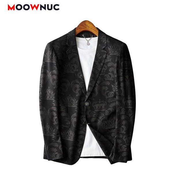 

men casual blazer black high-quality printing fashion suits male coats wedding jacket hombre 2021 new spring autumn slim moownuc, White;black