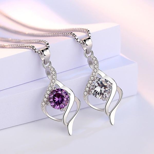 

s925 sterling silver pendant necklace purple cubic zirconia charms necklaces wholesale