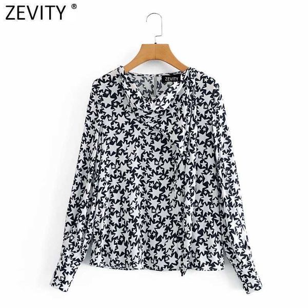 

zevity women fashion irregular stars printing casual smock blouse office lady long sleeve pullover shirt chic blusas ls7433 210603, White