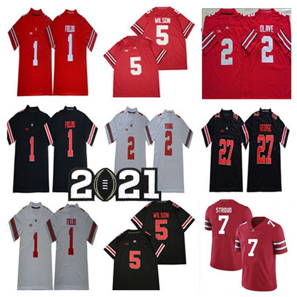 

college ohio state buckeyes osu football jersey c.j. stroud chris olave justin fields garrett wilson chase young jk dobbins teague bosa, Black