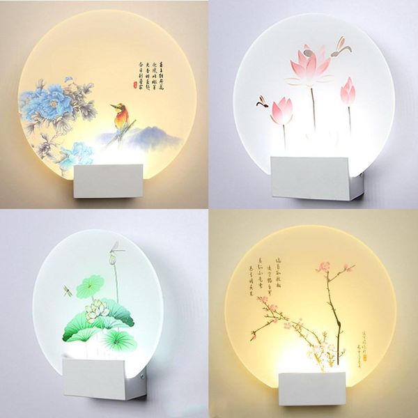 

morden simple creative bedroom round square led wall lights simple warm living room aisle acrylic art bedside indoor wall lamps