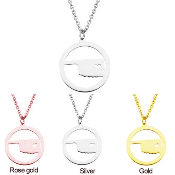 

pendant necklaces 2021 fashion 304 stainless steel jewelry oklahoma necklace us map female, Silver