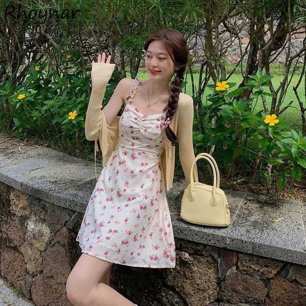 

casual dresses women dress summer sweet stylish mini spaghetti straps sleeveless girls korean style floral tender street vestido cozy, Black;gray