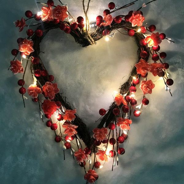 

woven flowers heart simulation garland with light for wedding party decoration
