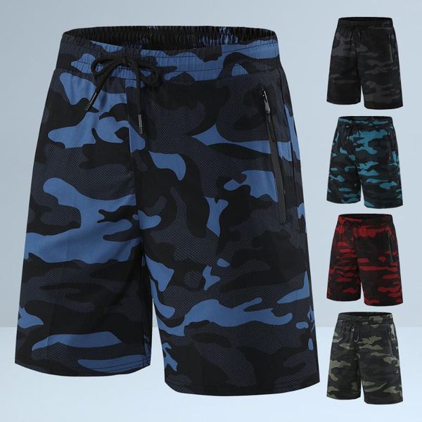 

running shorts men's camo zipper pocket quick drying gym fitness sport jogging workout sports short pants, Black;blue