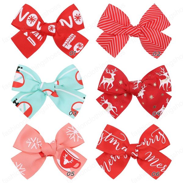 Grosgrain Ribbon Bowknot Cabelo Clipes Para Meninas Bonitos Natal Impresso Hairpins Barrettes Kids Hair Acessórios